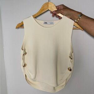 Zara Cream Crop Tank Top with Cut Out Design